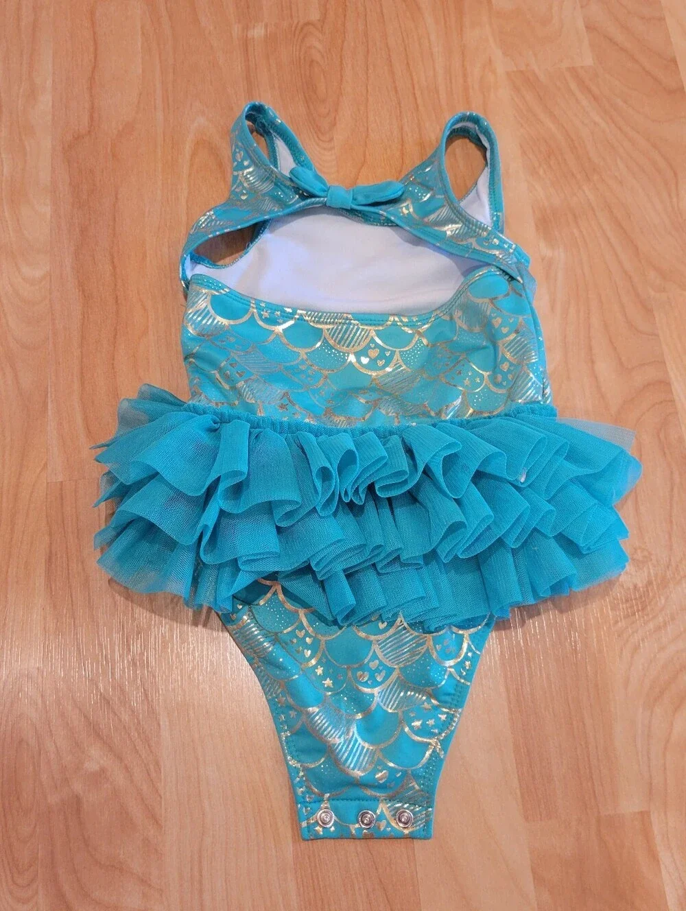 Cat & Jack Mermaid Tutu Swimsuit Teal with Gold Scales Size 3T